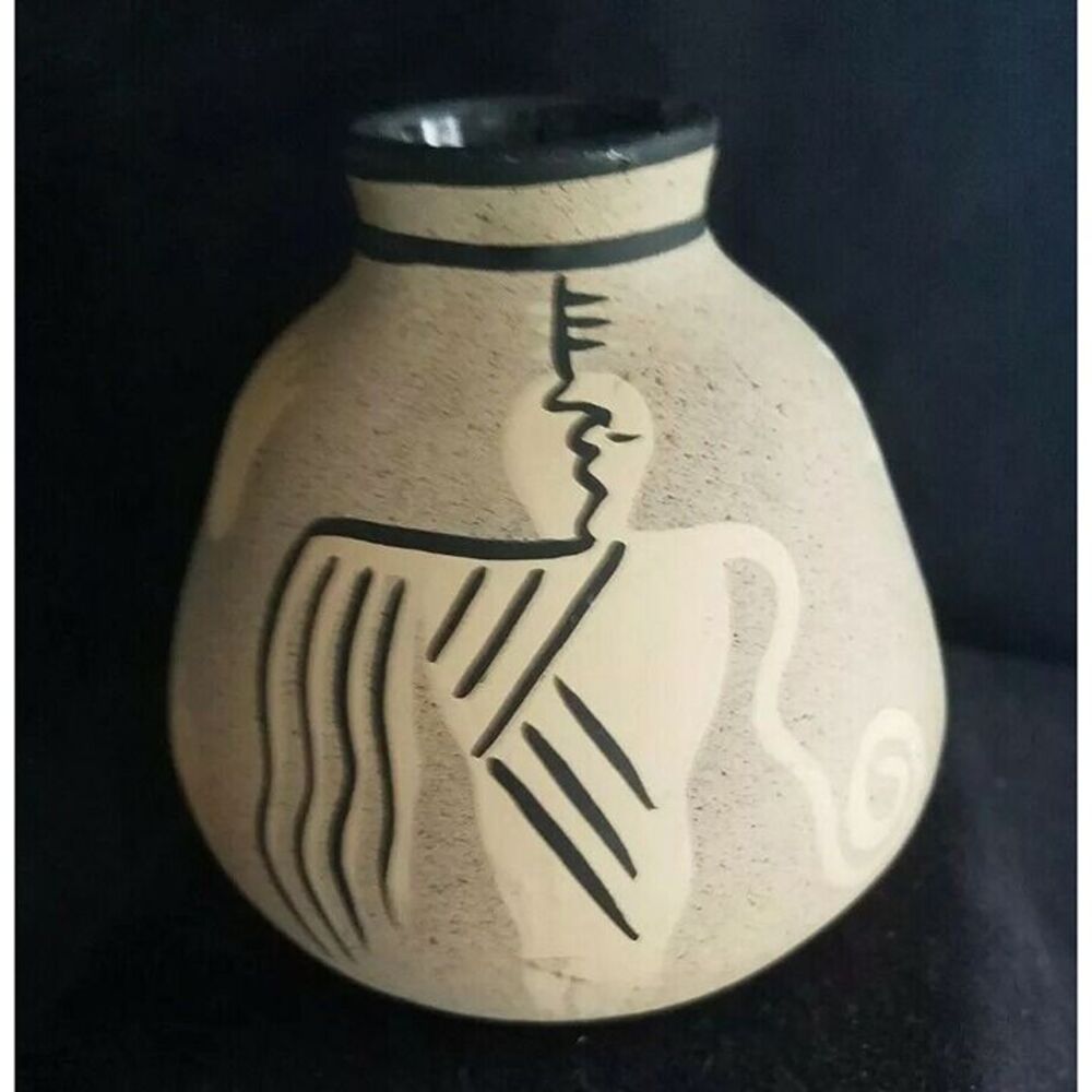 KOPA Pottery marked Dt ES 115, 3.5"  jar hand painted Arizona sticker vtg